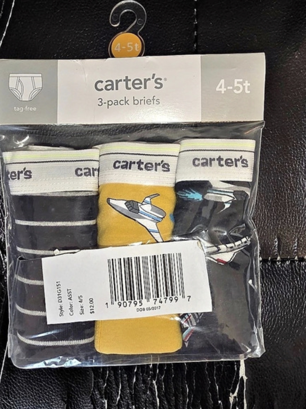 Carter's 3-Pack Briefs Boys 4-5T Gray & Yellow NWT